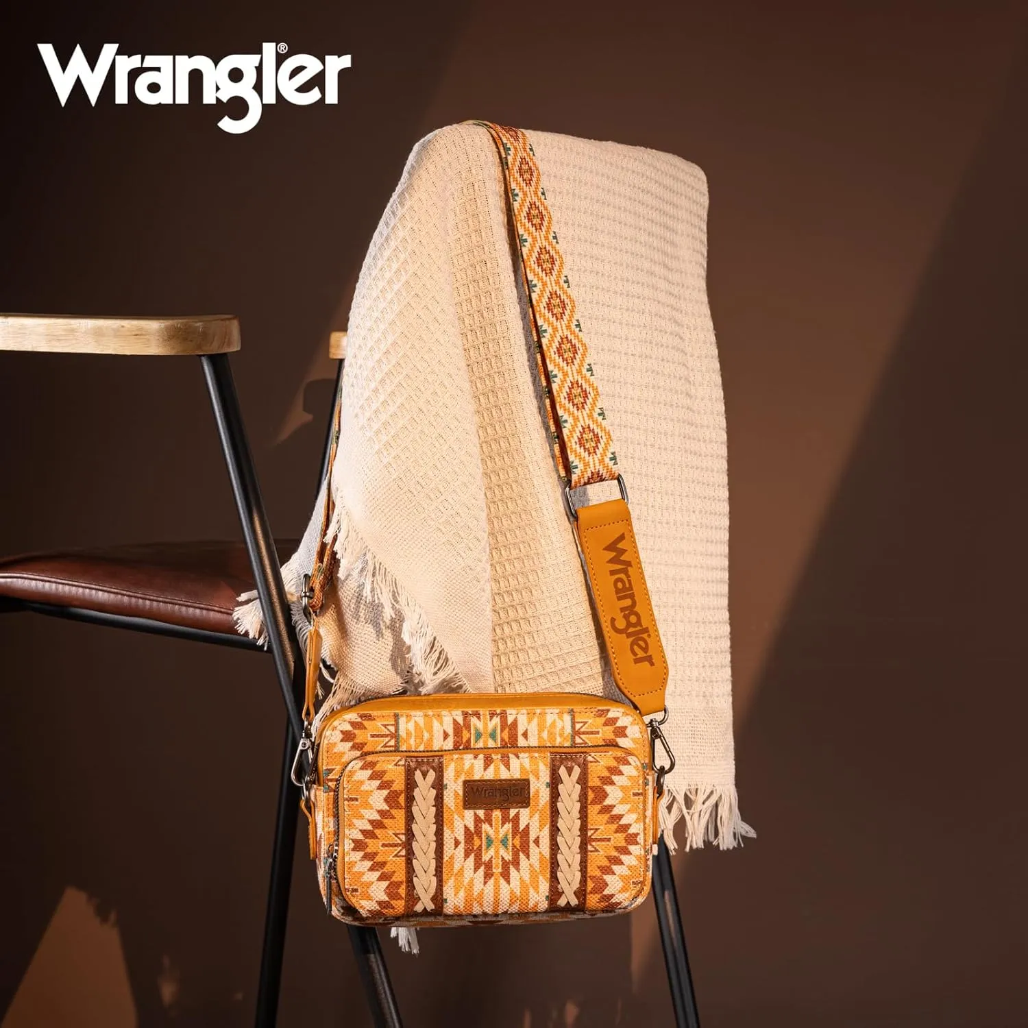Wrangler Crossbody Bag for Women Boho Aztec Small Multi Pocket Crossover Purse