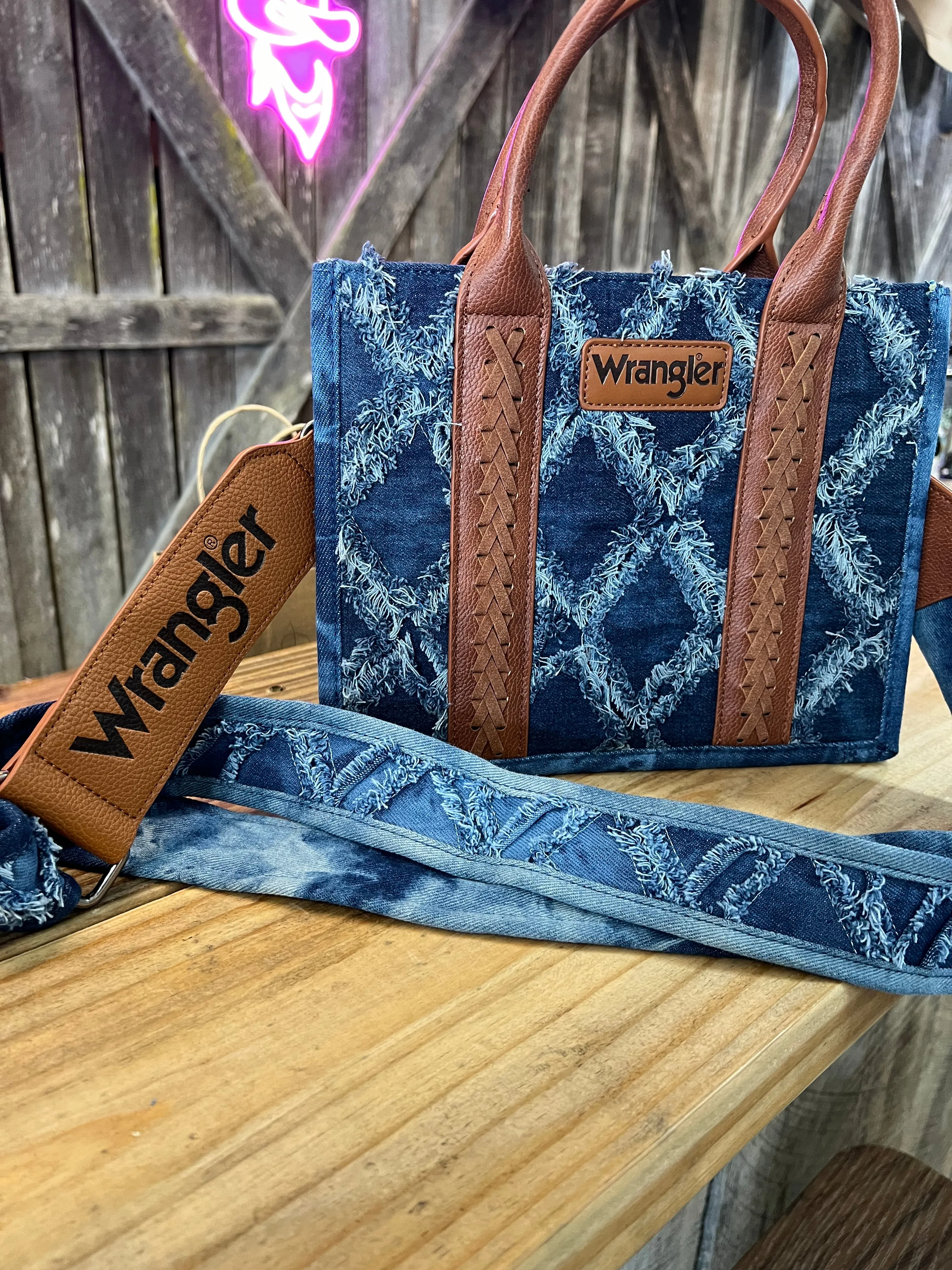 Wrangler Denim Frayed Tote Bag