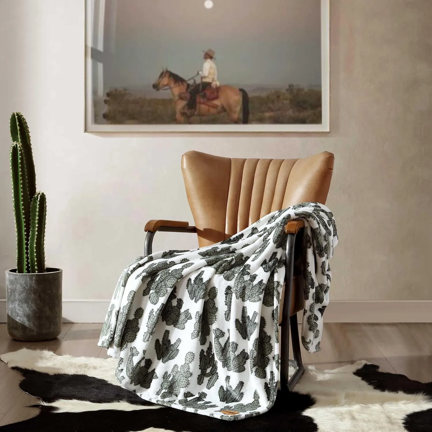 Wrangler - Throw Blanket, Soft Plush Fleece Bedding, Yellowstone Inspired, Western Decor for Bed or Couch (Cactus Garden Green, 50" x 70")