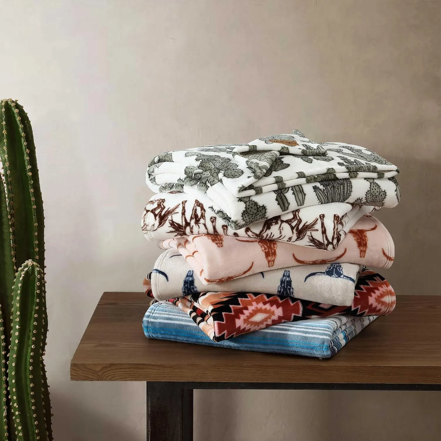 Wrangler - Throw Blanket, Soft Plush Fleece Bedding, Yellowstone Inspired, Western Decor for Bed or Couch (Cactus Garden Green, 50" x 70")