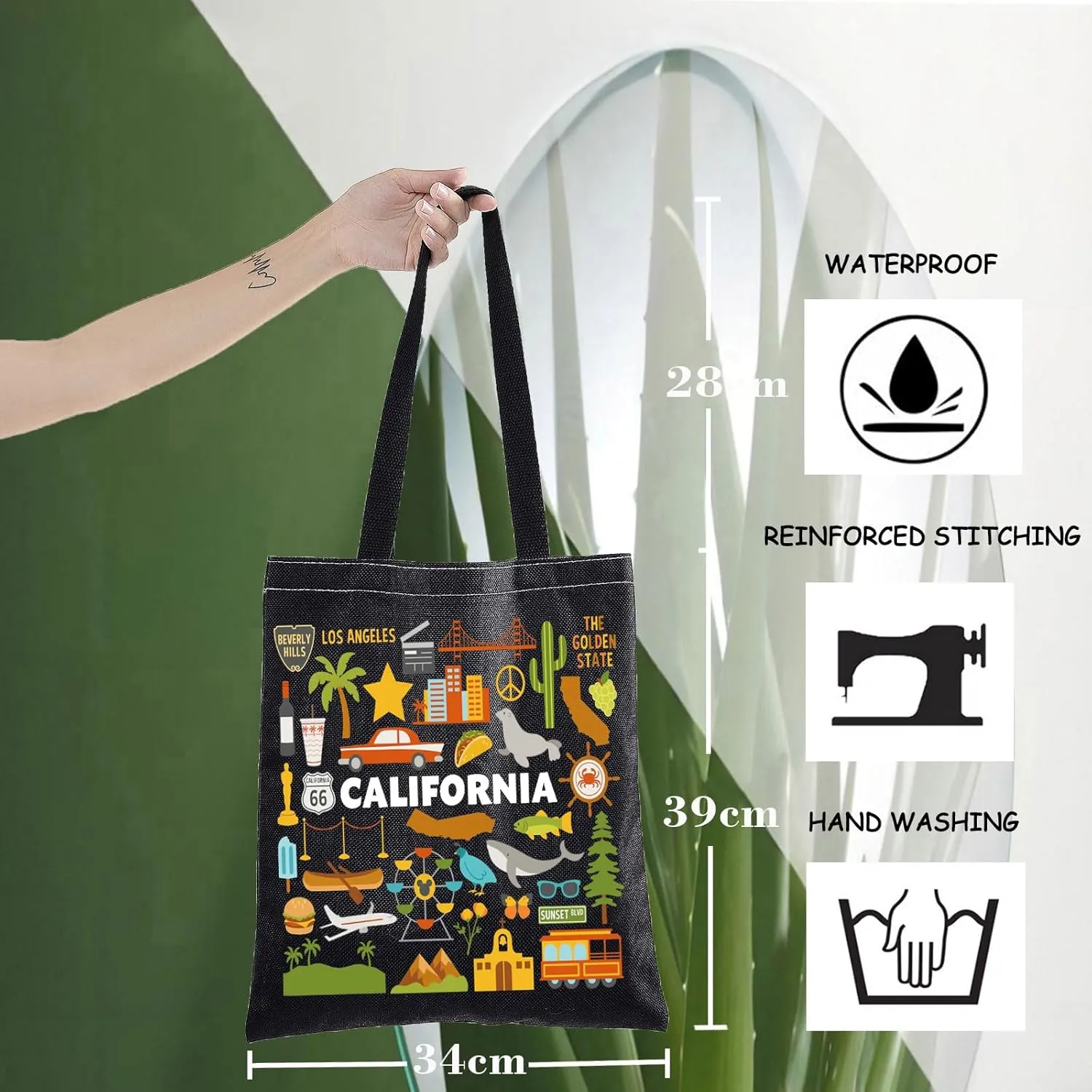 WZMPA California Travel Tote Bag - Vacation Gift & Shopping Grocery Bag - Souvenir Gift