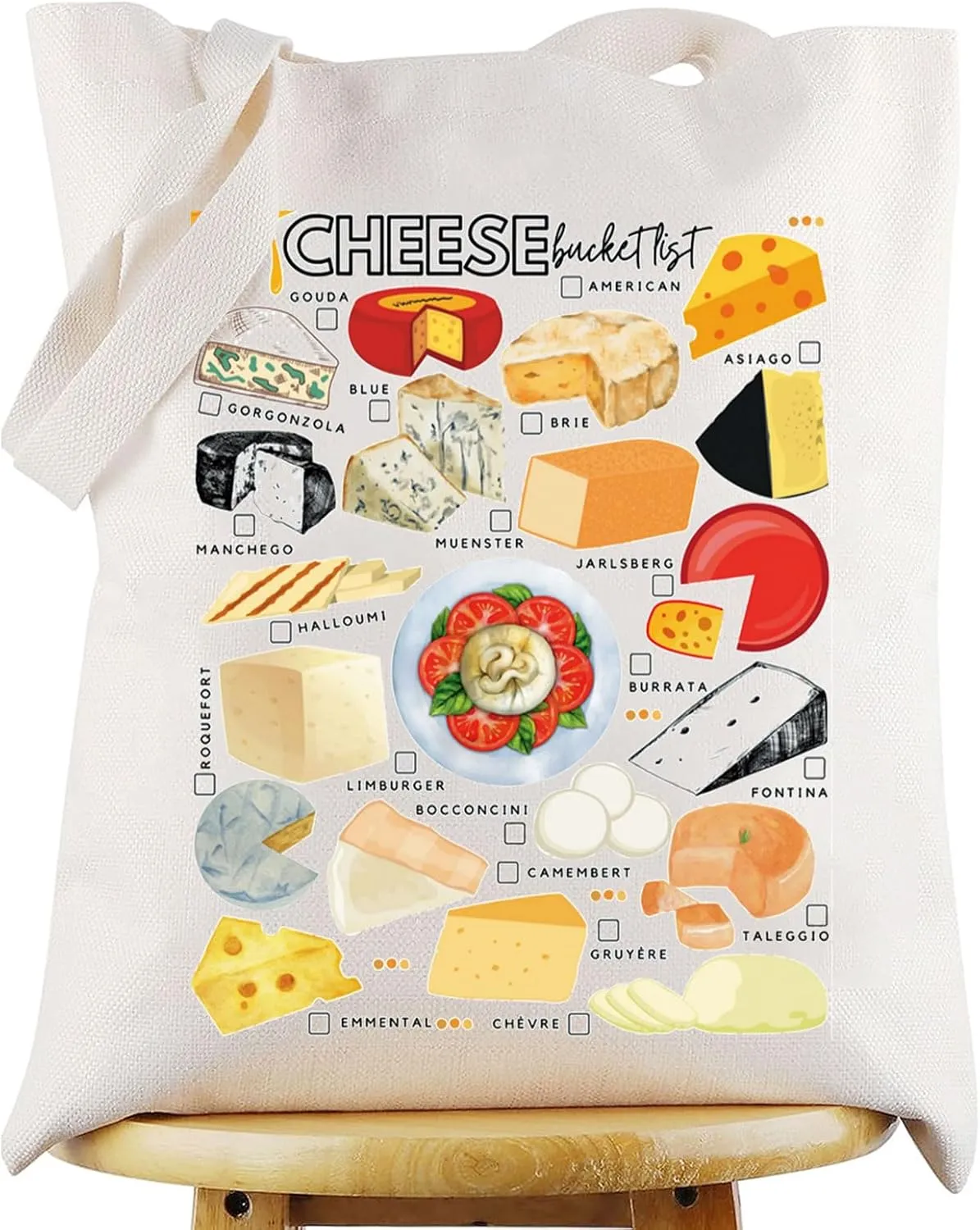 WZMPA Cheese Assortment Canvas Tote Bag Cheese Lover Gift Cheese Life Shoulder Bag Cheese Maker Mercha