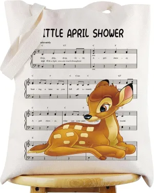 WZMPA Deer Movie Tote Bag Deer Lover Gift Little April Shower Deer Reusable Grocery Bag Movie Merchandise