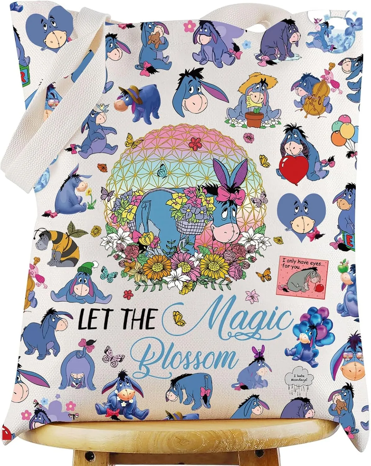 WZMPA Donkey Tote Bag Movie Fans Gift Let The Magic Blossom Reusable Grocery Bag Cartoon Merchandise