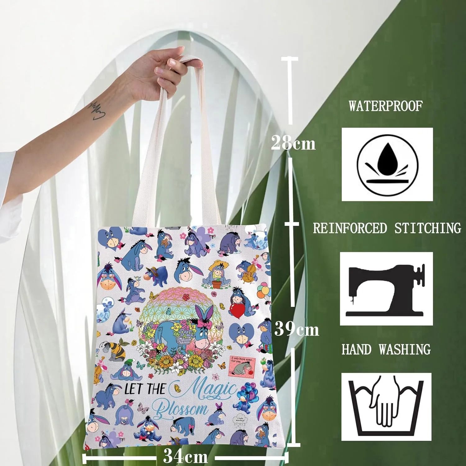 WZMPA Donkey Tote Bag Movie Fans Gift Let The Magic Blossom Reusable Grocery Bag Cartoon Merchandise