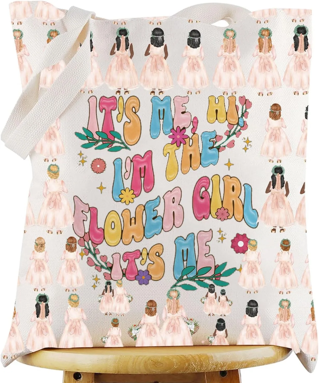WZMPA Flower Girl Tote Bag Wedding Party Gift It's Me Hi I'm The Flower Girl It's Me Reusable Grocery Bag Proposal Merch