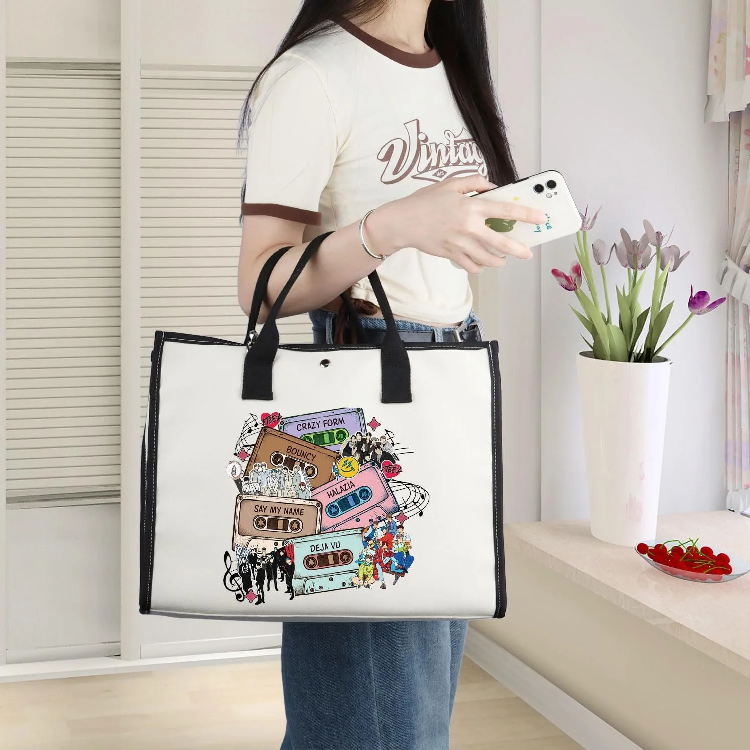 WZMPA Korean Group Fans Tote Bag K-POP Fans Gift Korea-Pop Singer Reusable Grocery Bag Singer Merchandise