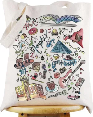 WZMPA Memphis Tennessee Travel Tote Bag Memphis Souvenir Gift Memphis Travelling Culture Reusable Grocery Bag