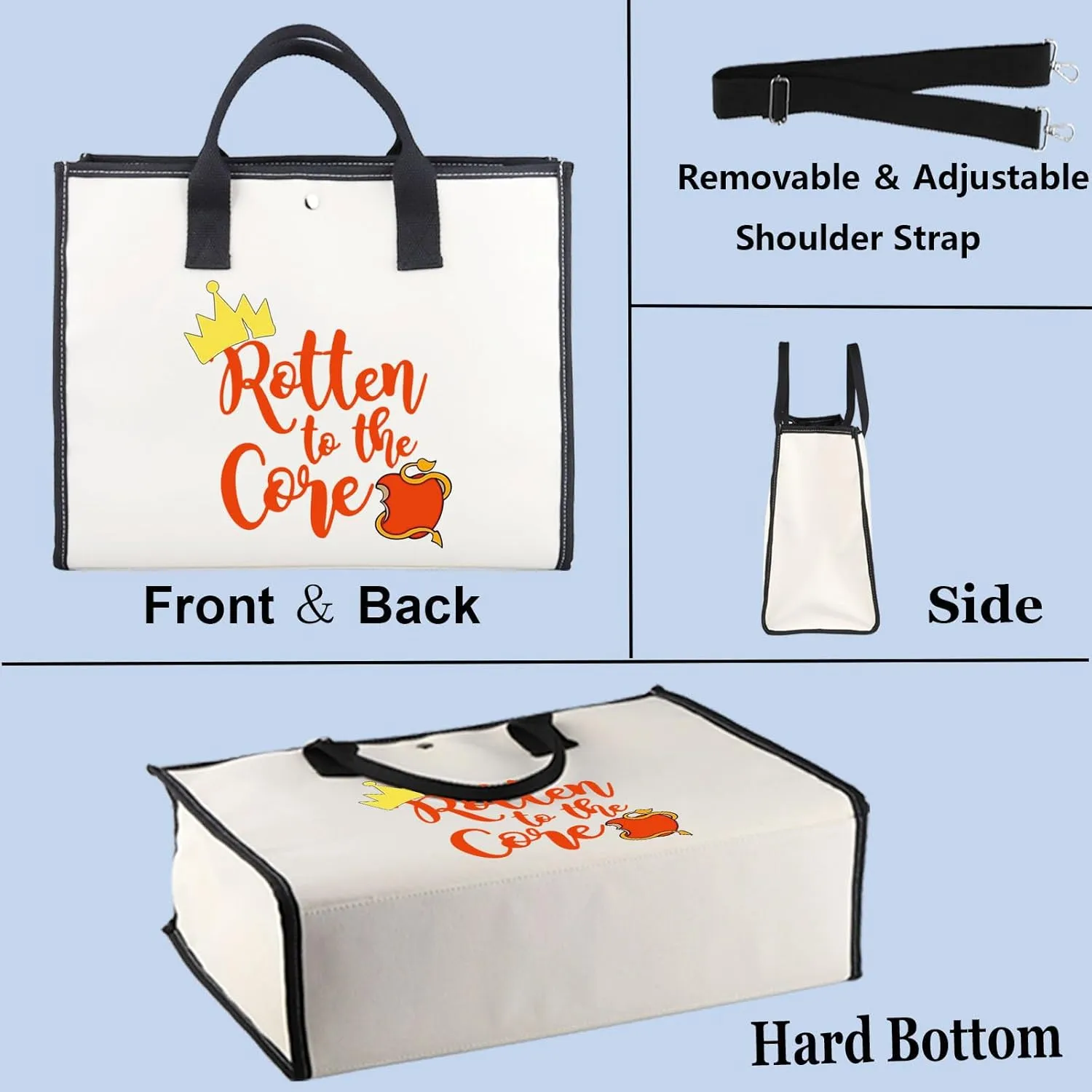 WZMPA Movie Canvas Tote Bag Mal Evie Fans Gift Rotten To The Core Shoulder Bag Evil Queen Merchdise