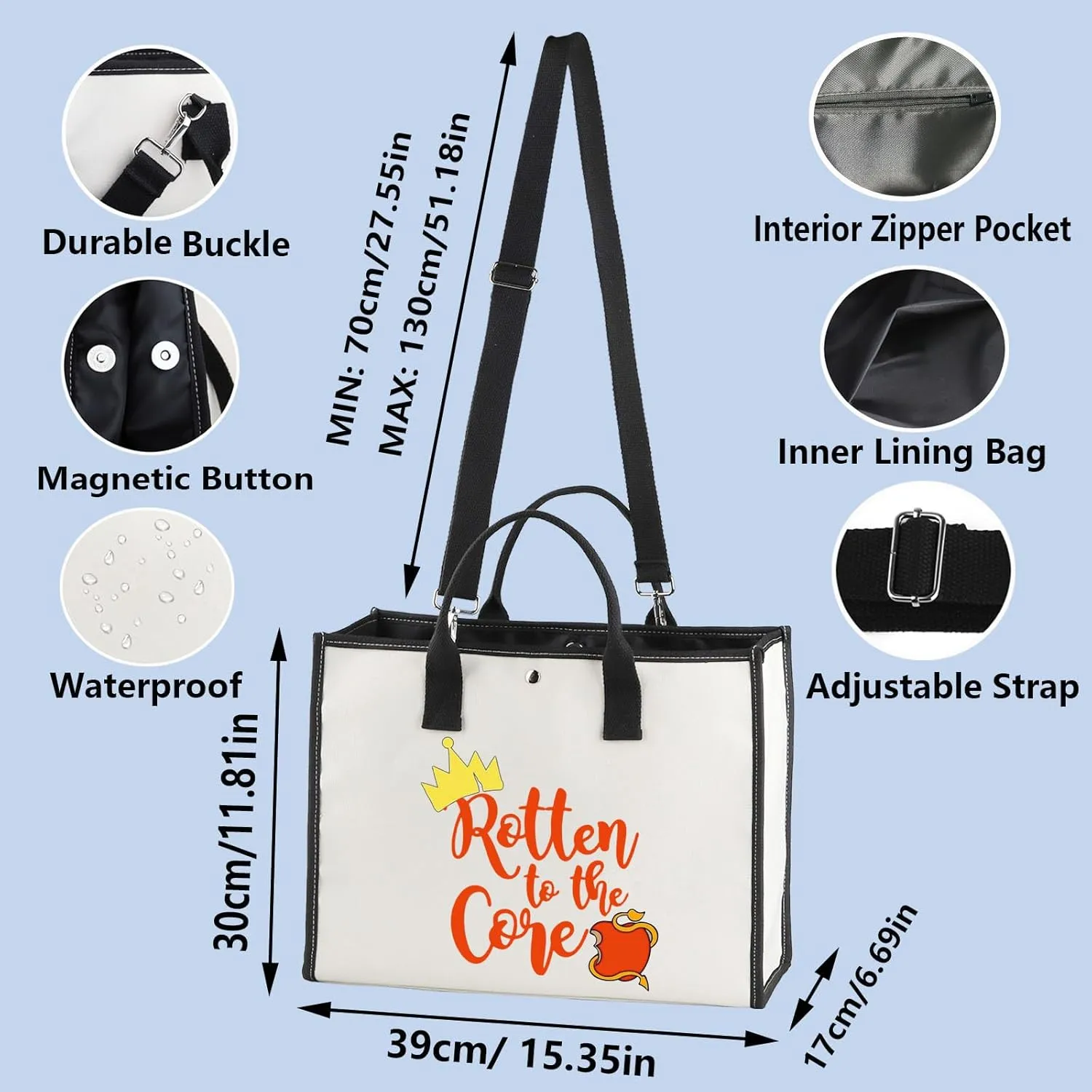 WZMPA Movie Canvas Tote Bag Mal Evie Fans Gift Rotten To The Core Shoulder Bag Evil Queen Merchdise