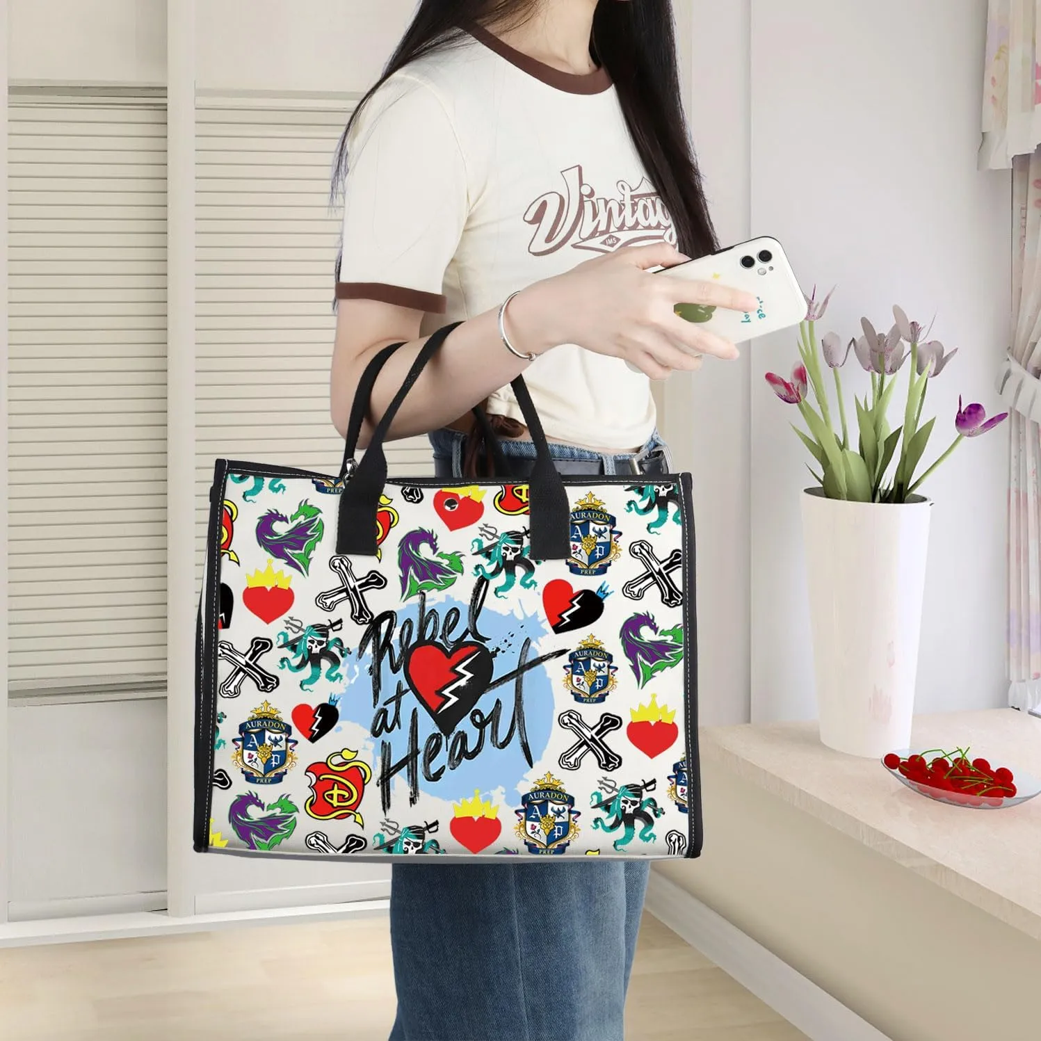 WZMPA Movie Tote Bag Jay ＆ Mal Fans Gift Evil Queen Reusable Grocery Bag Villain Merchandise