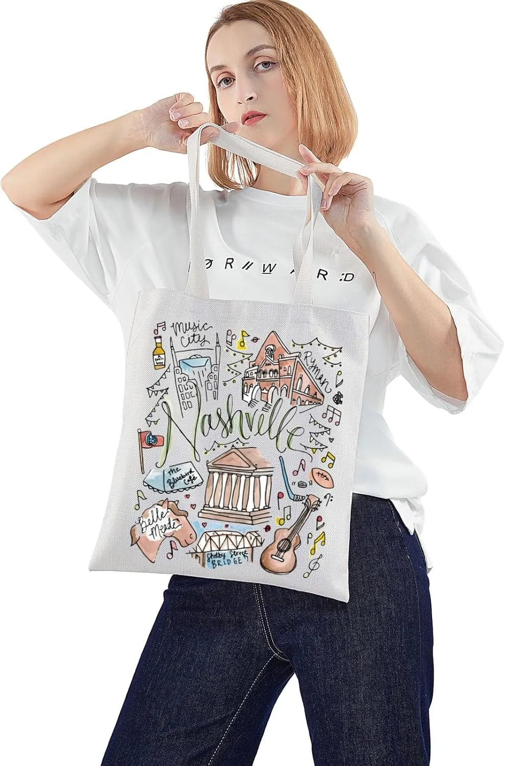 WZMPA Nashville Travel Tote Bag - Tennessee Souvenir Gift - Reusable Grocery Bags