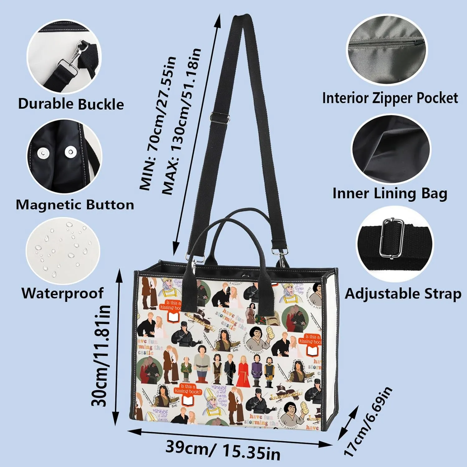 WZMPA Princess & Westley Tote Bag 80s Movie Gift Humpudink Fans Reusable Grocery Bag Princess Movie Bride Merchandise