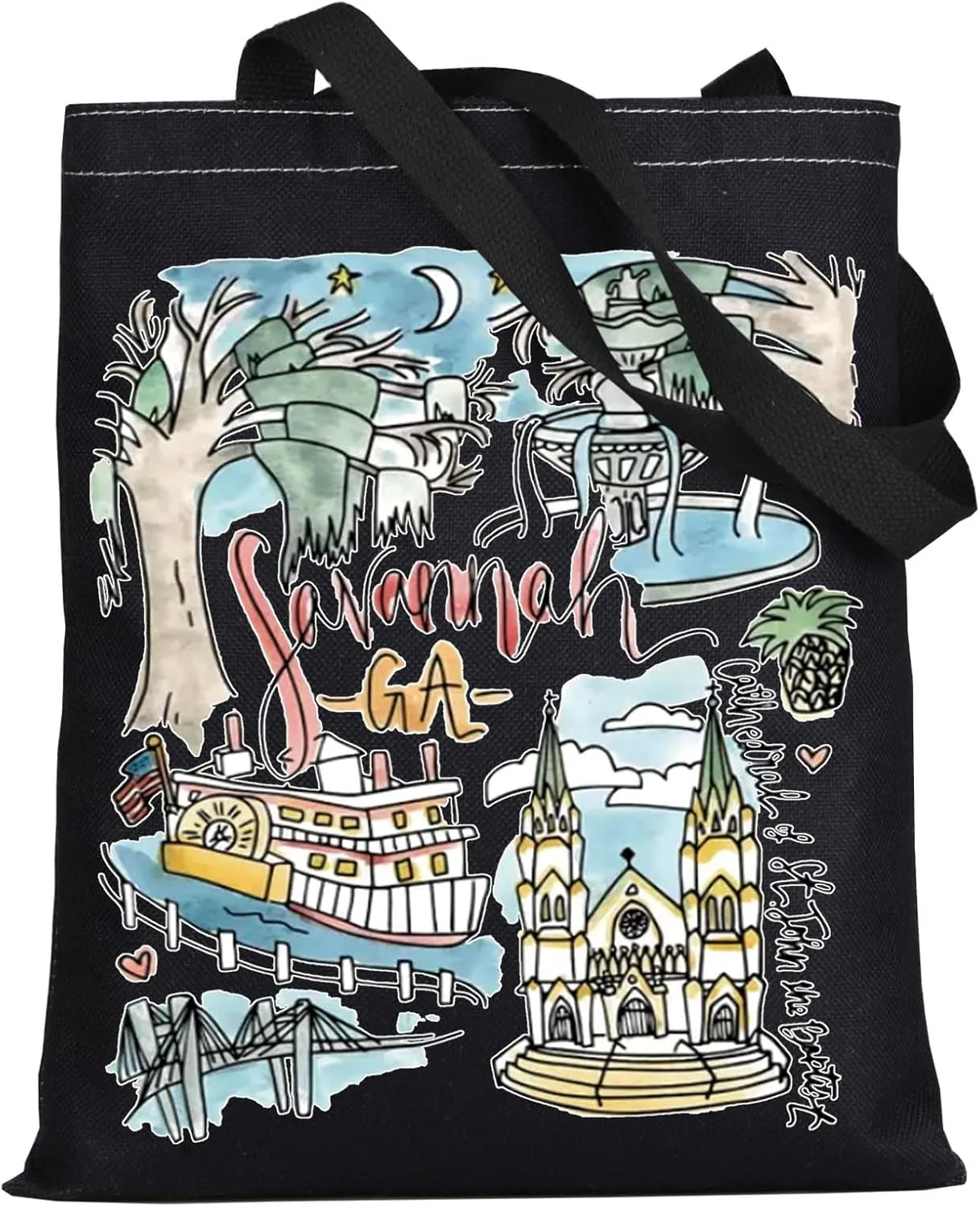 WZMPA Savannah Travel Tote Bag - Georgia Souvenir Gift, Trip Shoulder Bag, Forsyth Park Merchandise