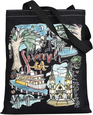 WZMPA Savannah Travel Tote Bag - Georgia Souvenir Gift, Trip Shoulder Bag, Forsyth Park Merchandise