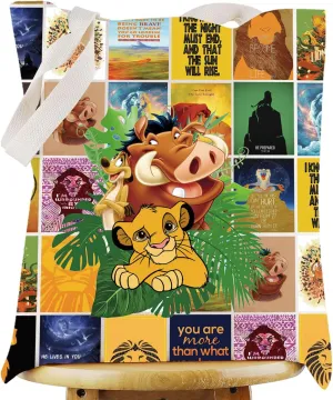 WZMPA Simba Tote Bag Timon‌ ＆Pumbaa Fans Gift Lion Movie Reusable Grocery Bag Lion Merchandise