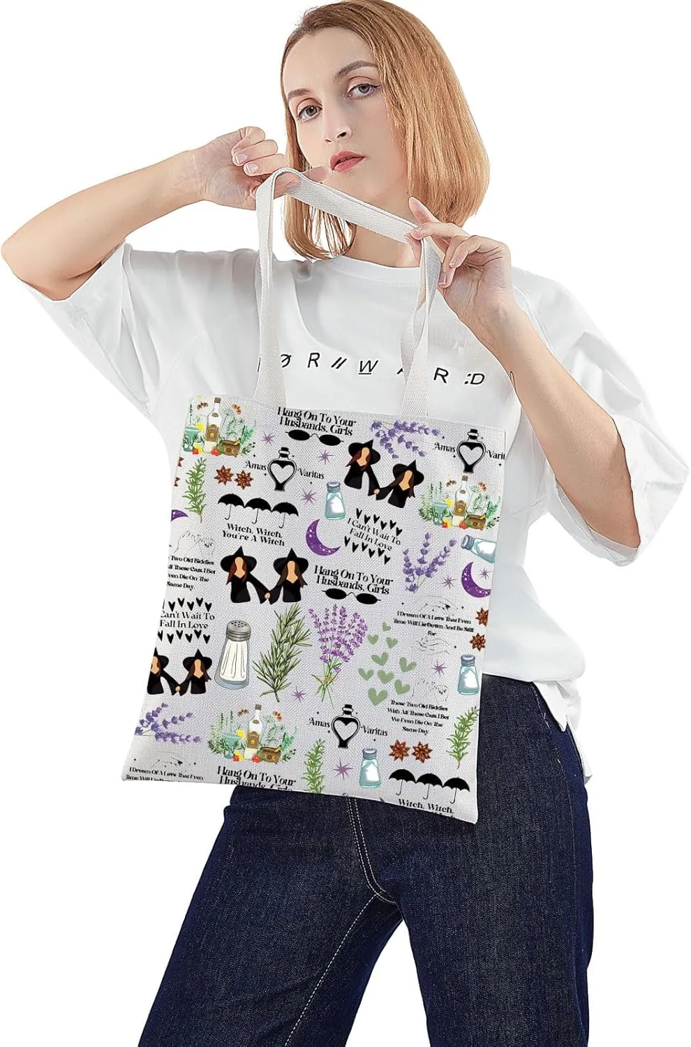 WZMPA Sisters Apothecary Tote Bag Magic Witches Gift Salt Rosemary Lavender Love Shoulder Bag Midnight Margaritas Merch