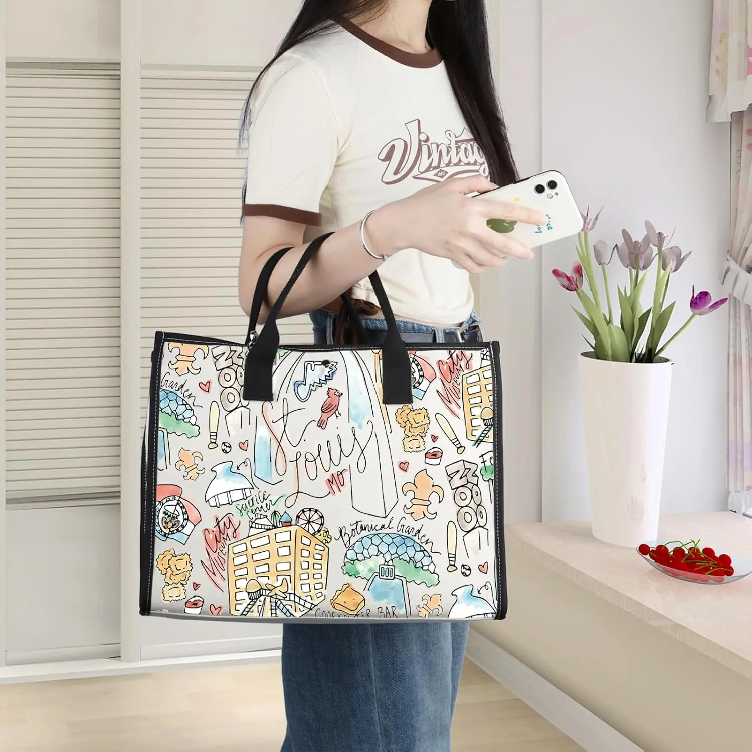 WZMPA St Louis Travel Tote Bag - Missouri Souvenir Gift - Gateway Arch Trip Reusable Grocery Bag