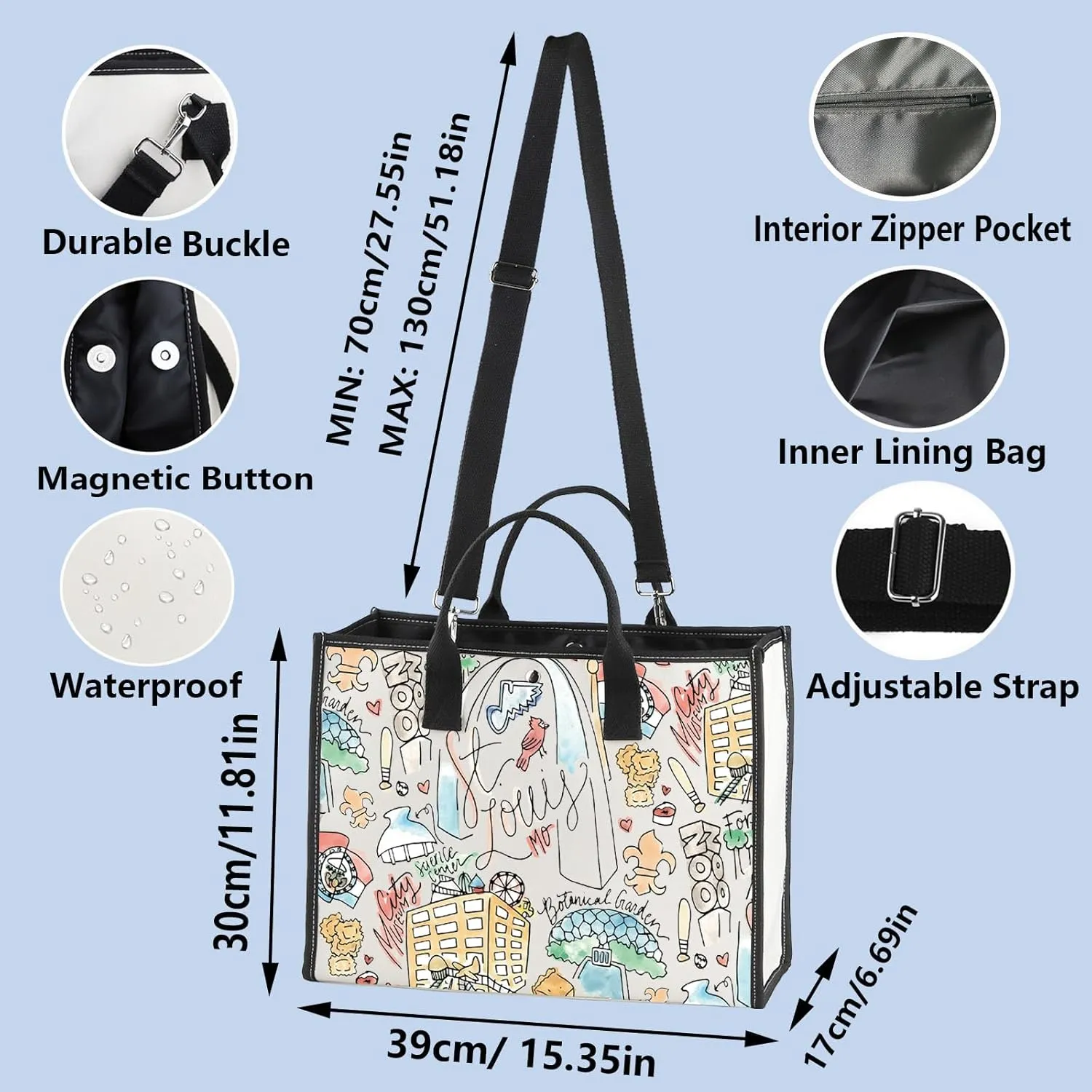 WZMPA St Louis Travel Tote Bag - Missouri Souvenir Gift - Gateway Arch Trip Reusable Grocery Bag