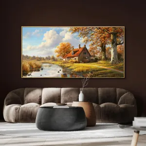XLSJERST Framed Rustic Canvas Wall Art Fall Wall Decor - Forest Landscape Farmehouse Large Pictures Wall Decor for Autumn Decor Fall Decorations for Home Office Living Room Bedroom 20x40 Inches