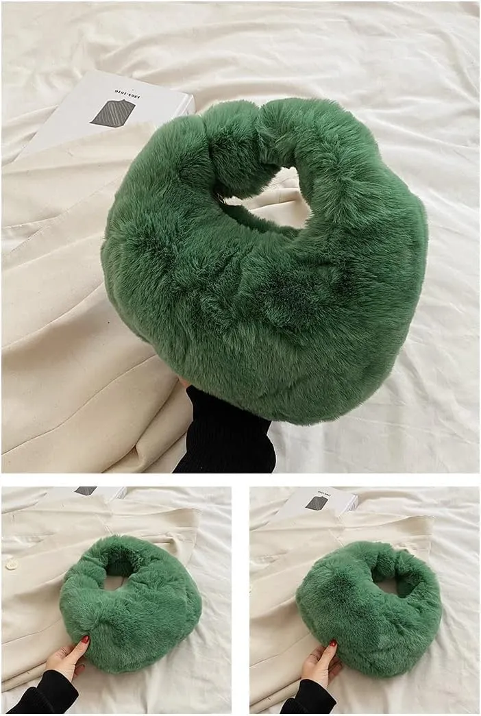 XPONNI Fuzzy Dumpling Bag, Cute Fluffy Bags, Cute Mini Handbags, Faux Fur Bag with Zipper, Soft Knotted Bag