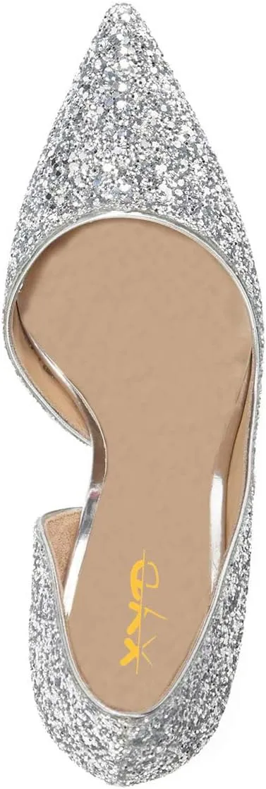 XYD Women Chic Chain Block Heels D'Orsay Pumps Pointed Closed Toe Slip-on Formal Dress Party Shoes
