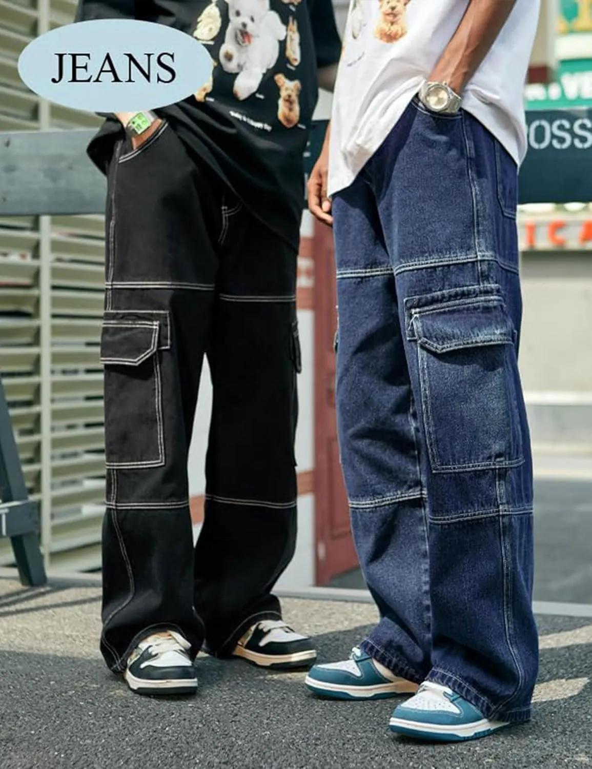 Y2k Cargo Jeans Men Grunge Baggy Jeans Hip Hop Skater Pants Wide Leg Jnco Jeans Skateboard Denim Pants