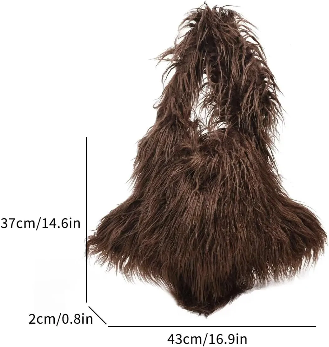 Y2K Furry Purse Star Shaped Heart-shaped Shoulder Bag Faux Fur Pentagram Handbag Fluffy Tote Plush Bag for Women