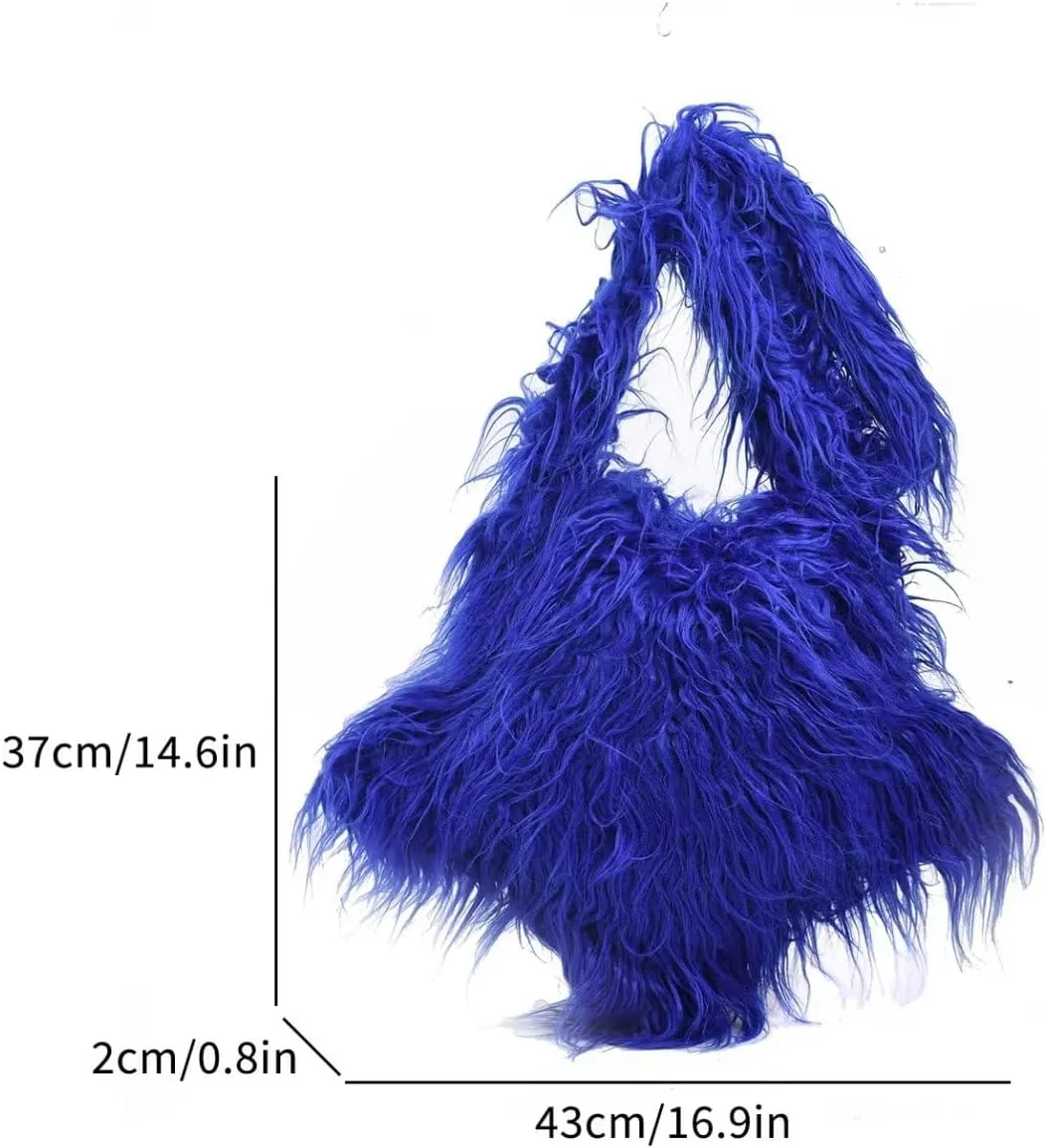 Y2K Furry Purse Star Shaped Heart-shaped Shoulder Bag Faux Fur Pentagram Handbag Fluffy Tote Plush Bag for Women