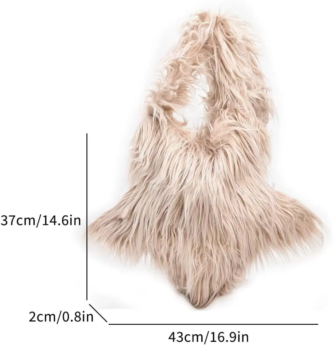 Y2K Furry Purse Star Shaped Heart-shaped Shoulder Bag Faux Fur Pentagram Handbag Fluffy Tote Plush Bag for Women