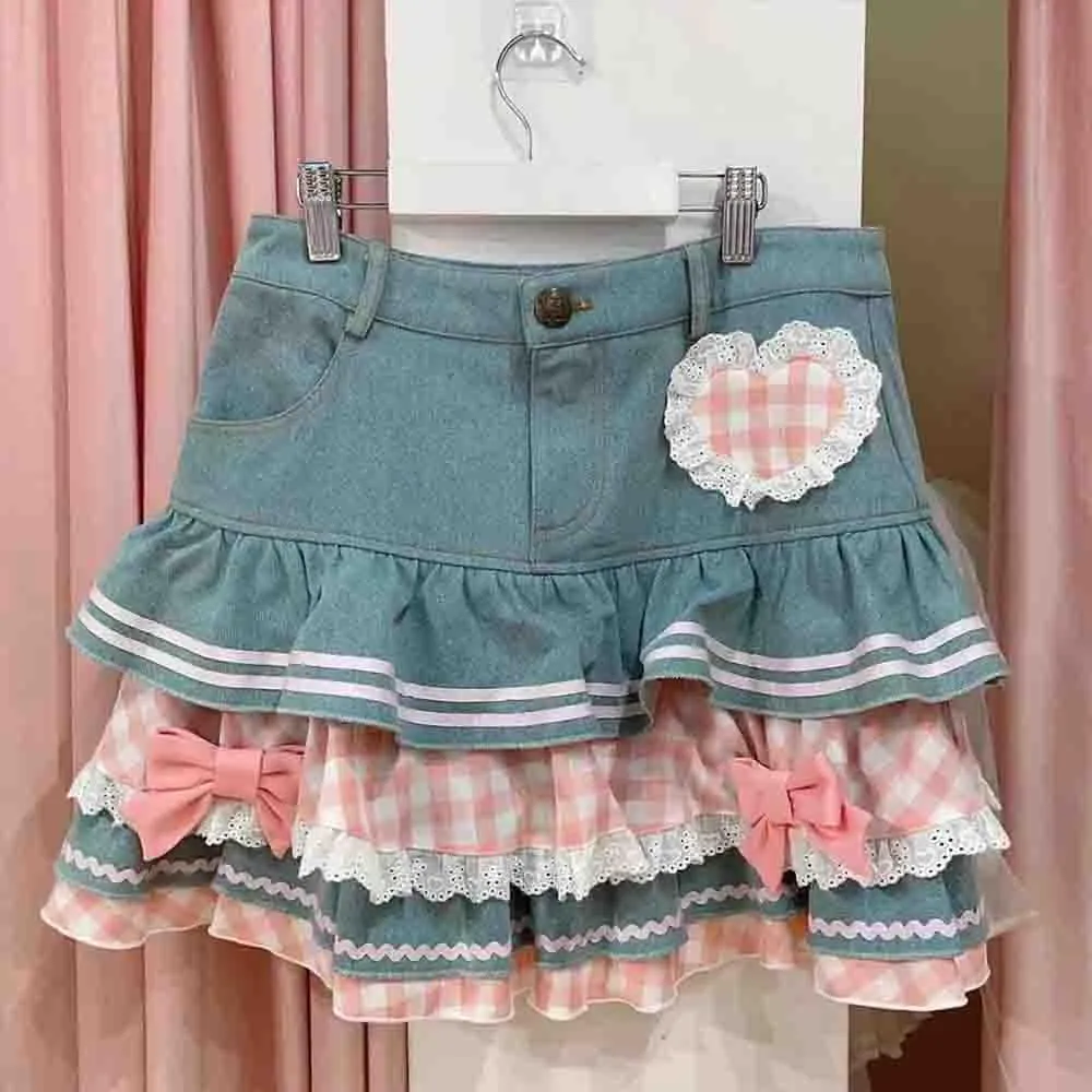 Y2K Mini Skirt, Women's Mini Slim fit Short Skirt, Women's Trumpet Pleated Mini Denim Skirt Cake Mini Skirts