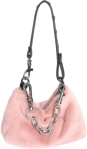 Y2K Punk Fuzzy Shoulder Bag Women Silver Chain Solid Fuzzy Clutch Shoulder Fluffy Underarm Bag Tote Furry Bags
