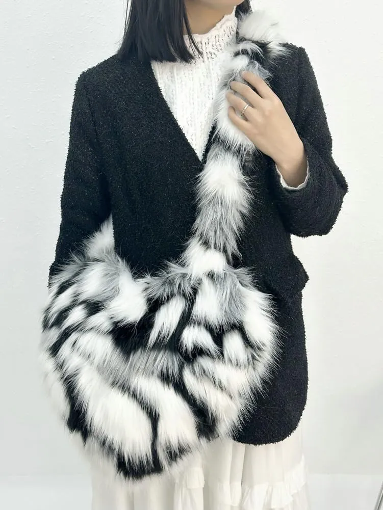 Y2k Purse Crossbody Bags for Women Faux Fur Purse Heart Shaped Purse Satchel Multicolored Shoulder Bag Trendy Fuzzy Bag