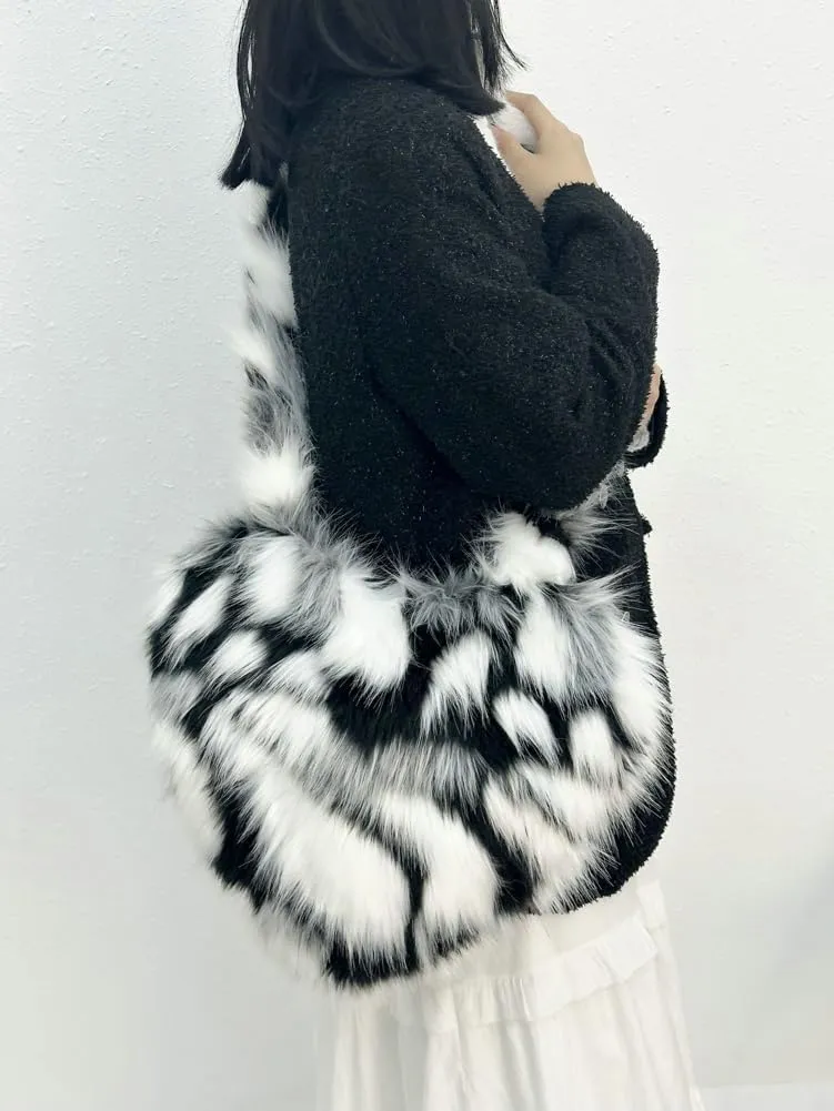 Y2k Purse Crossbody Bags for Women Faux Fur Purse Heart Shaped Purse Satchel Multicolored Shoulder Bag Trendy Fuzzy Bag