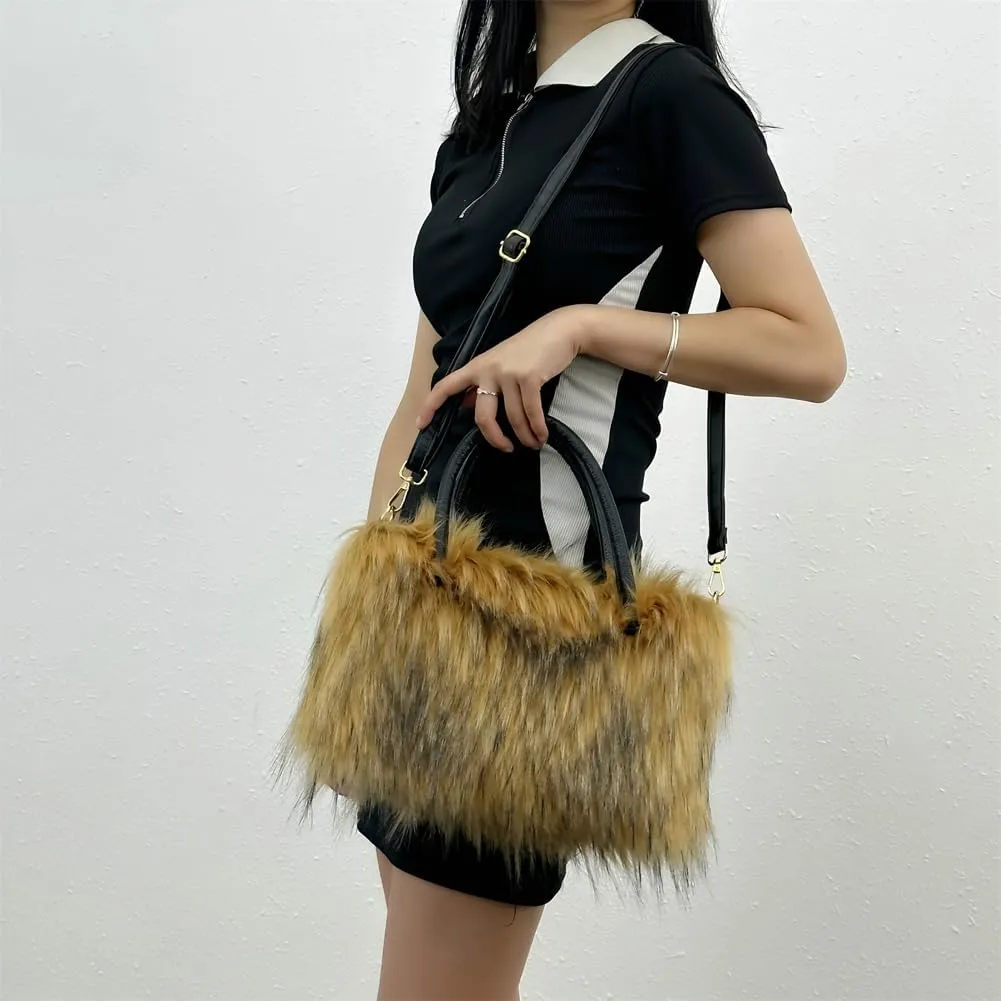 Y2k Purse Hobo Bags for Women Faux Fur Purse Large Capacity Tote Bag Women's Top-handle Handbags Satchel Crossbody Bag