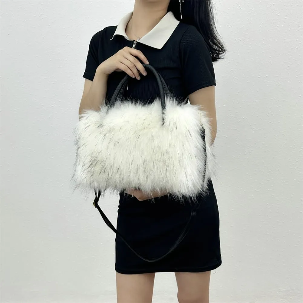 Y2k Purse Hobo Bags for Women Faux Fur Purse Large Capacity Tote Bag Women's Top-handle Handbags Satchel Crossbody Bag