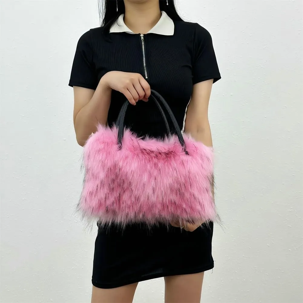 Y2k Purse Hobo Bags for Women Faux Fur Purse Large Capacity Tote Bag Women's Top-handle Handbags Satchel Crossbody Bag
