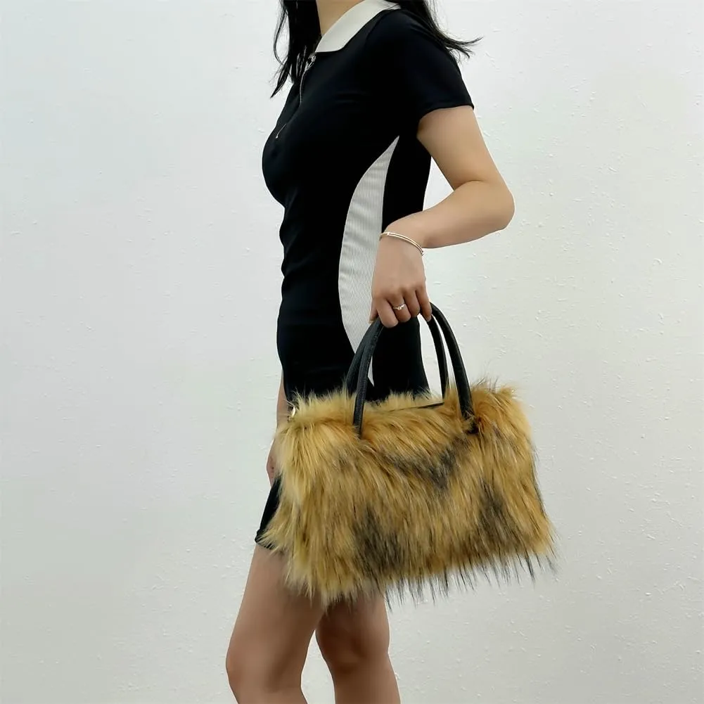 Y2k Purse Hobo Bags for Women Faux Fur Purse Large Capacity Tote Bag Women's Top-handle Handbags Satchel Crossbody Bag