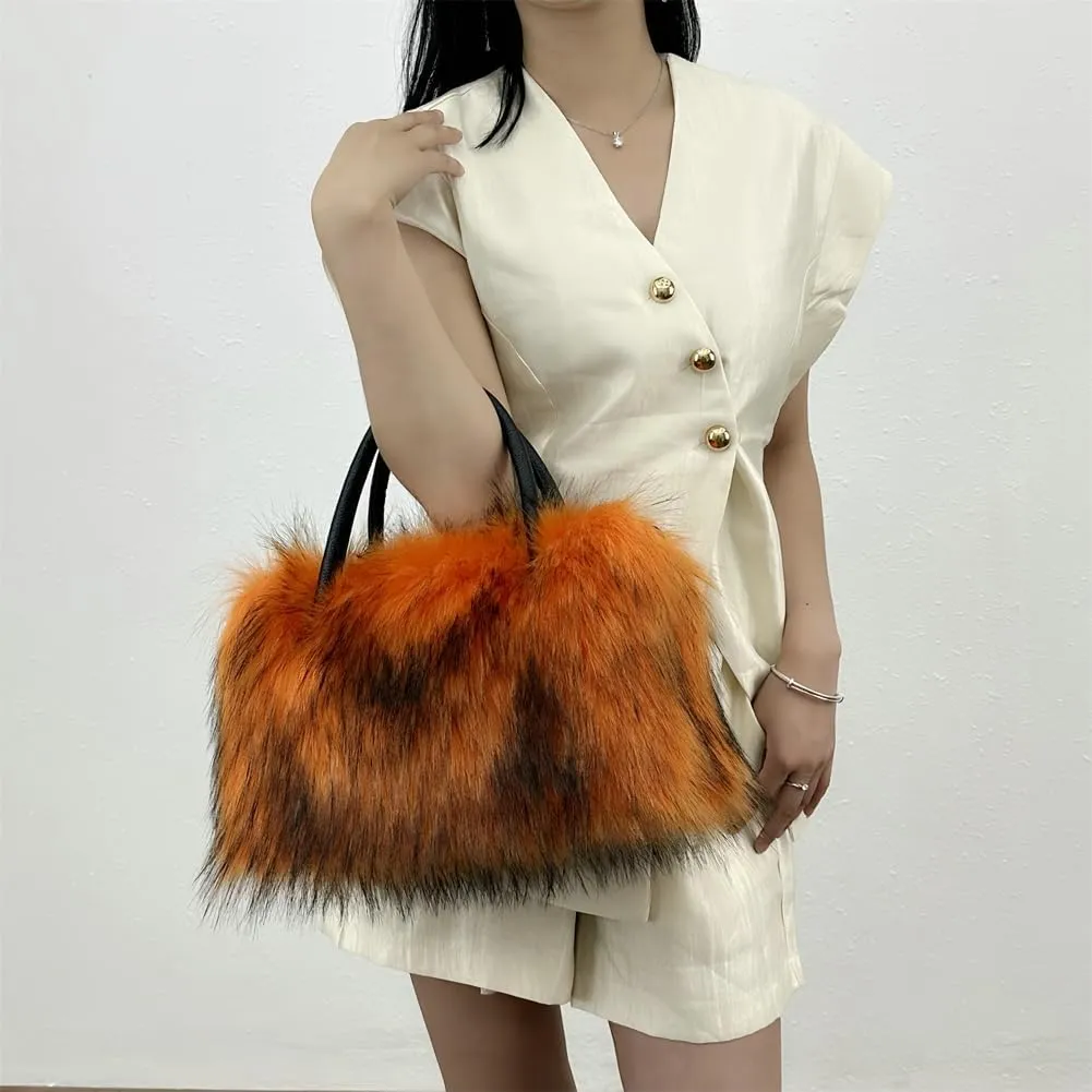Y2k Purse Hobo Bags for Women Faux Fur Purse Large Capacity Tote Bag Women's Top-handle Handbags Satchel Crossbody Bag