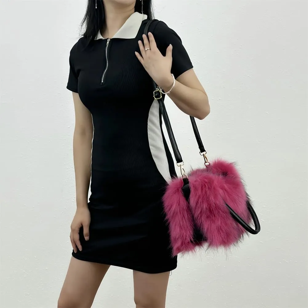 Y2k Purse Hobo Bags for Women Faux Fur Purse Large Capacity Tote Bag Women's Top-handle Handbags Satchel Crossbody Bag