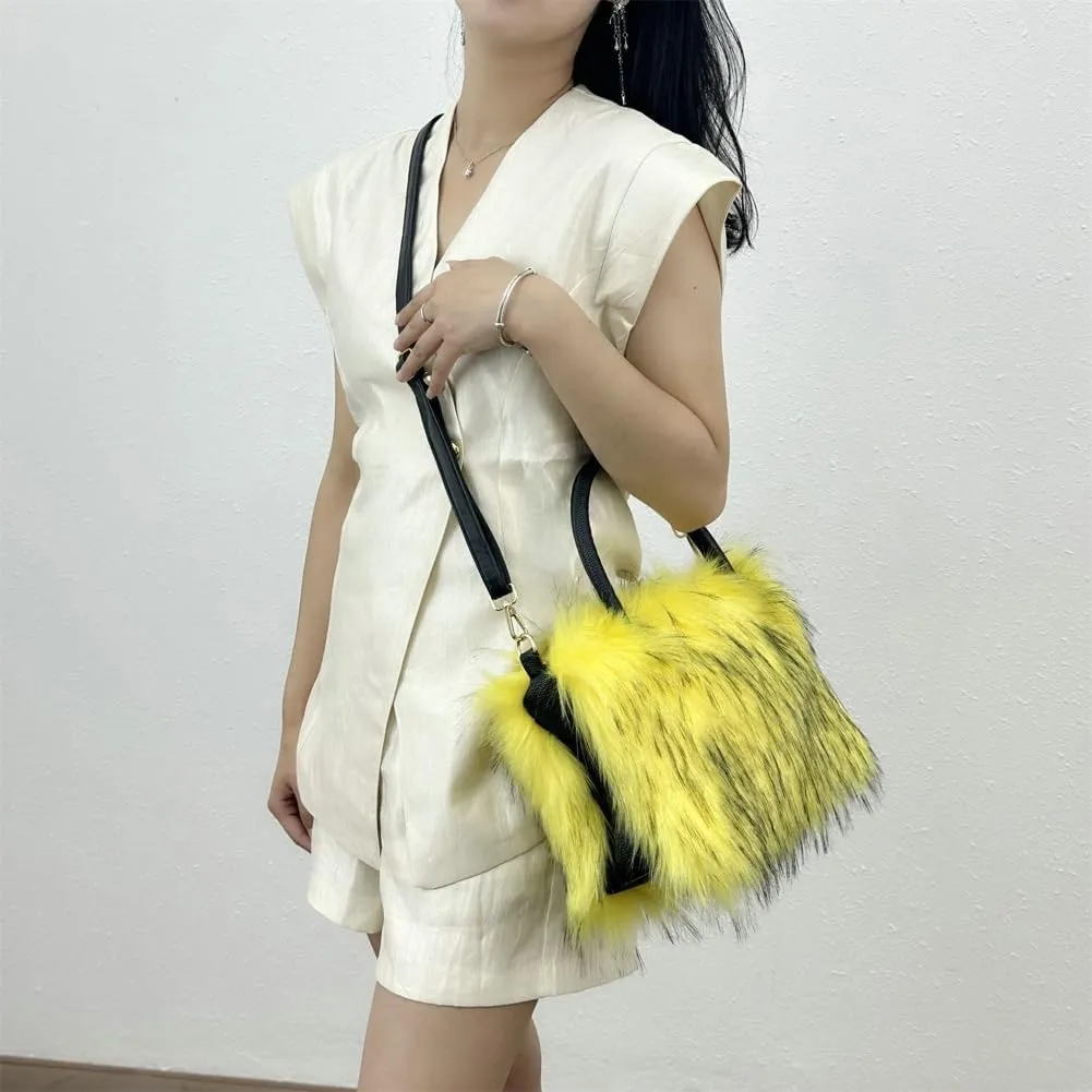 Y2k Purse Hobo Bags for Women Faux Fur Purse Large Capacity Tote Bag Women's Top-handle Handbags Satchel Crossbody Bag