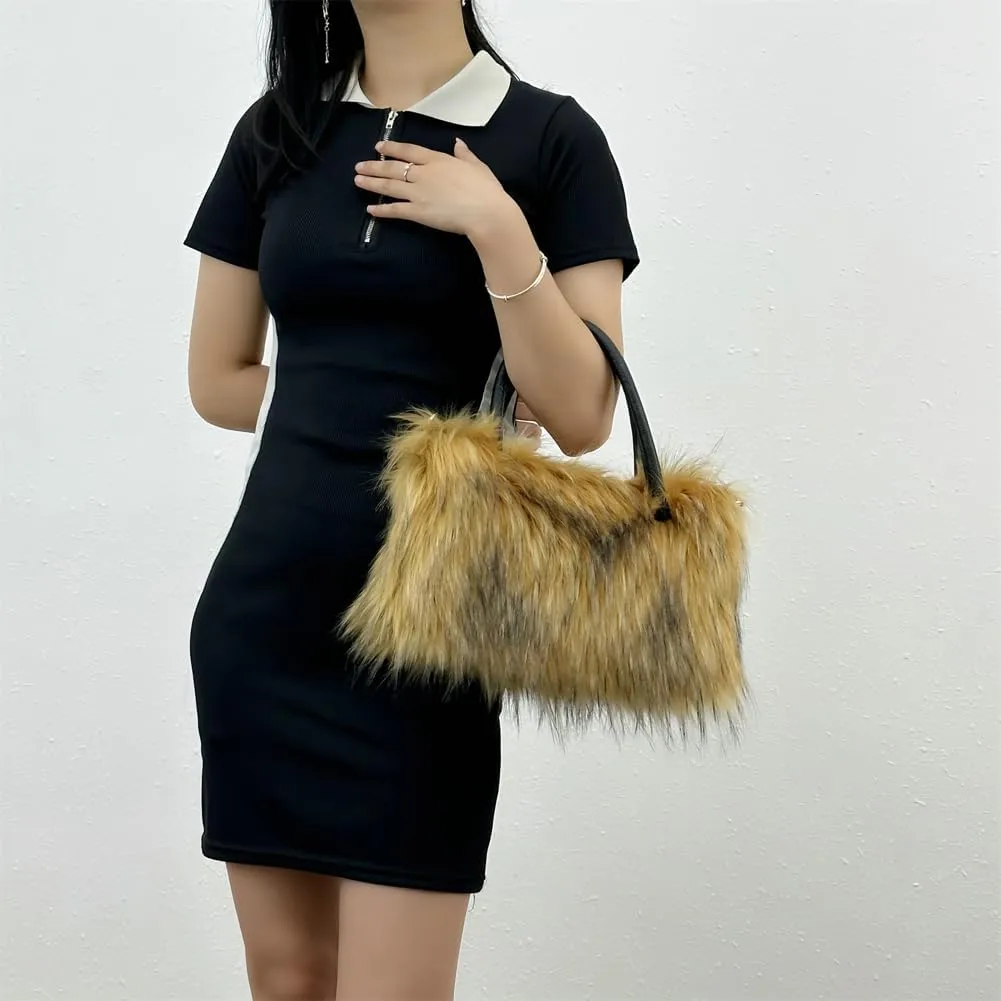 Y2k Purse Hobo Bags for Women Faux Fur Purse Large Capacity Tote Bag Women's Top-handle Handbags Satchel Crossbody Bag
