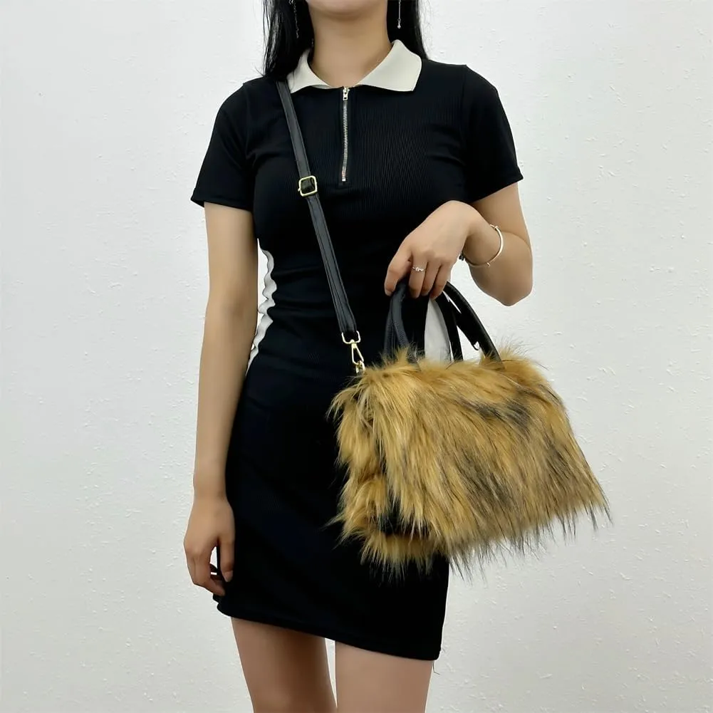 Y2k Purse Hobo Bags for Women Faux Fur Purse Large Capacity Tote Bag Women's Top-handle Handbags Satchel Crossbody Bag