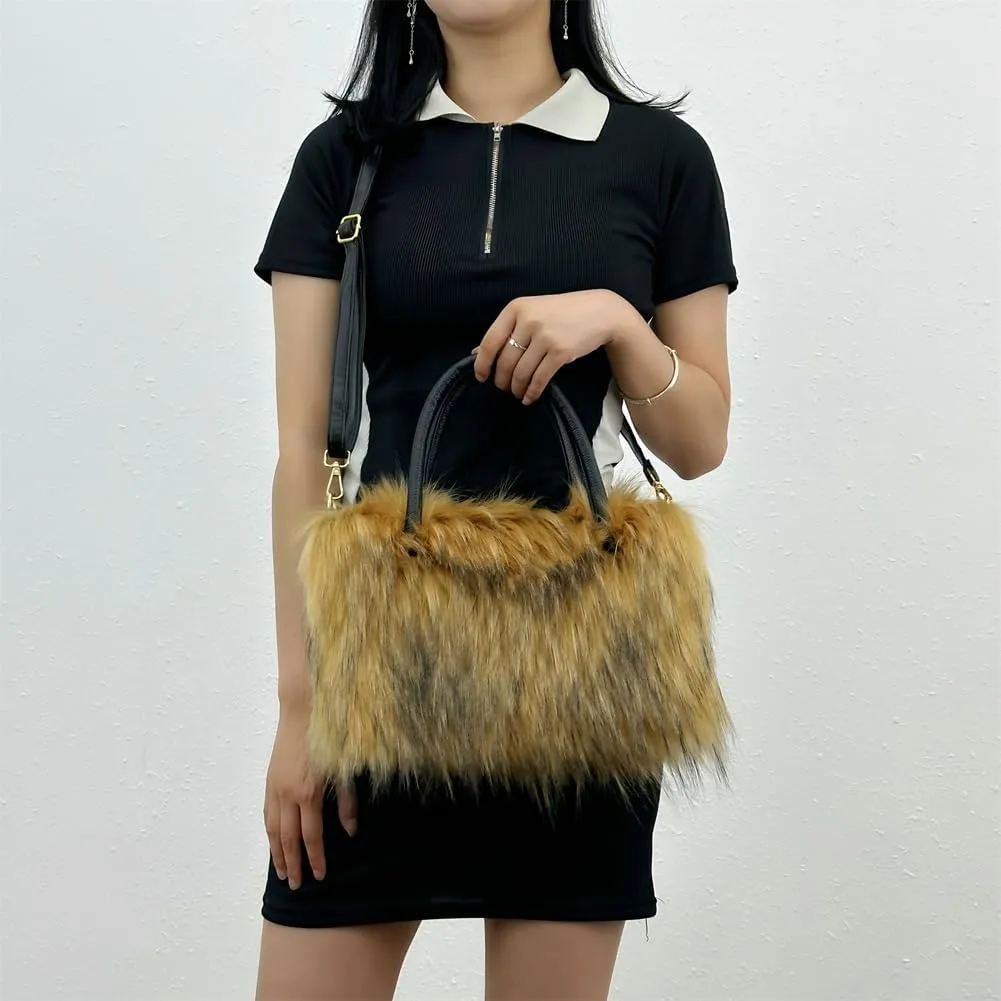 Y2k Purse Hobo Bags for Women Faux Fur Purse Large Capacity Tote Bag Women's Top-handle Handbags Satchel Crossbody Bag