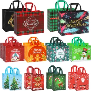 YANGTE Christmas Gift Bags Assorted Sizes 20 Pack Set Holiday Gift Bags Assorted Sizes Xlarge Jumbo, Large, Small, Xmas Gift Bags with Handles Reusable Non-Woven Gift Wrapping Bags for Holidays