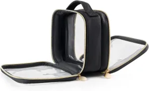 Yarnic Clear Travel Makeup Bag Transparent Portable Toiletry Bags Two Compartments Cosmetic Bag with Handle Nylon and PVC Makeup Organizer Pouch Black