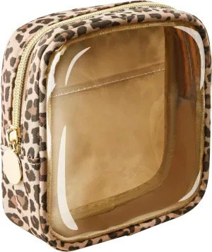Yarnic Mini Leopard Makeup Bag - Transparent Toiletry Bags with Clear Interior Pocket and D-ring Makeup Organizer Pouch - Small Attachable Cheetah