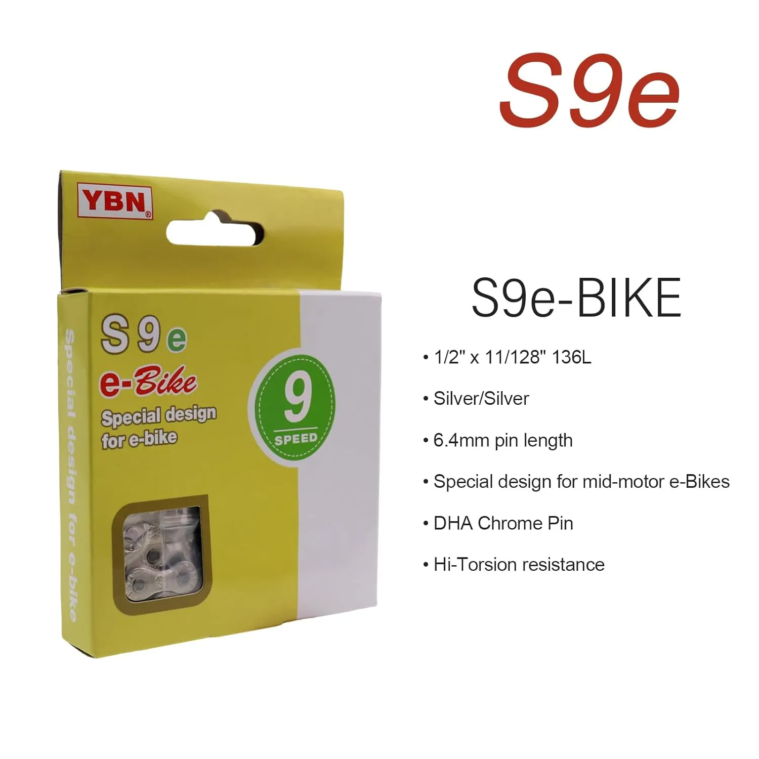 YBN E-Bike Chain 9 Speed for Mid Motor E-Bike for Bosch Bafang for Shimano Electric Bike 136links High Strength Chain,9 Speed