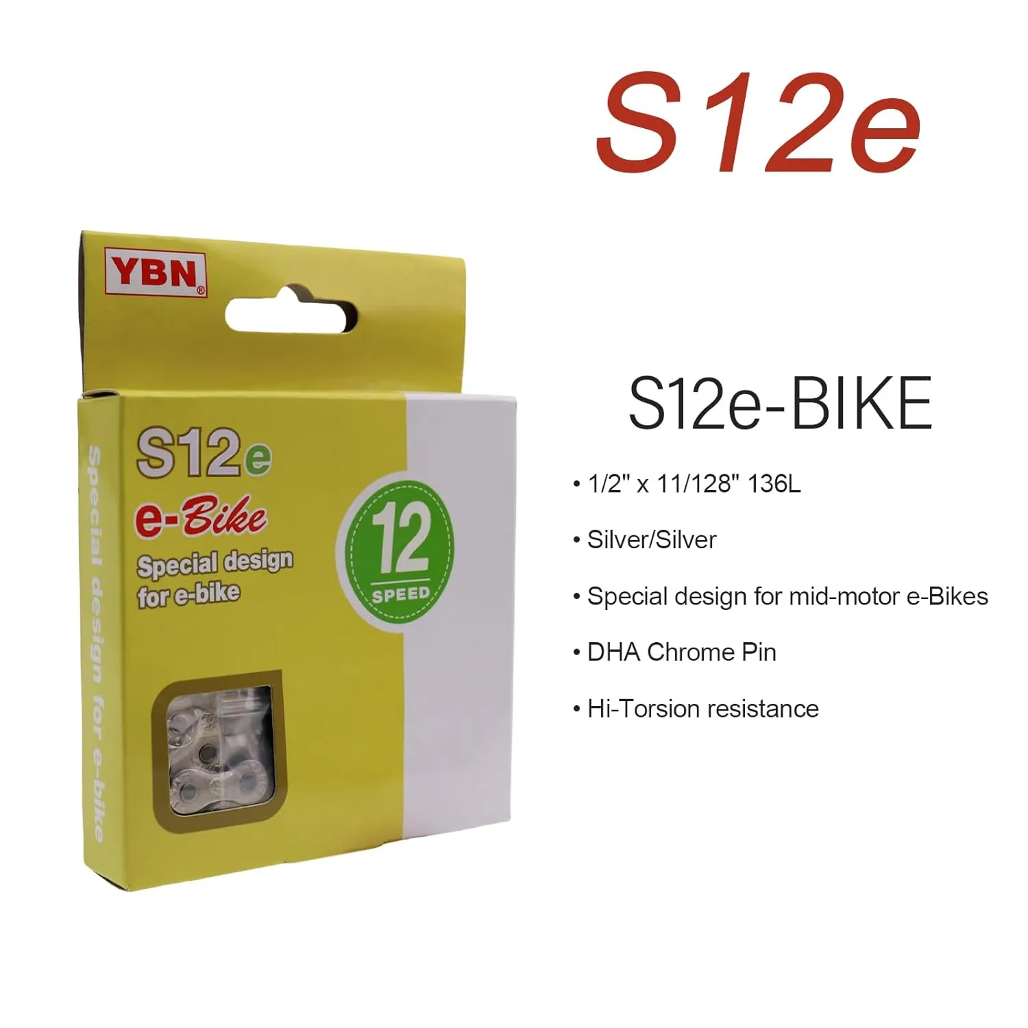 YBN E-Bike Chain 9 Speed for Mid Motor E-Bike for Bosch Bafang for Shimano Electric Bike 136links High Strength Chain,9 Speed