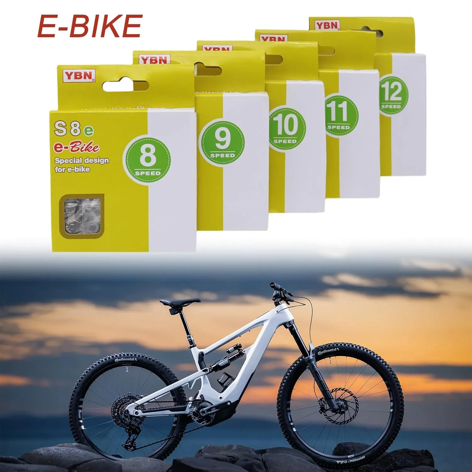 YBN E-Bike Chain 9 Speed for Mid Motor E-Bike for Bosch Bafang for Shimano Electric Bike 136links High Strength Chain,9 Speed